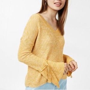 Express Bell Sleeves Sweater Slit Back Long Sleeves Tie Cuffs Yellow Sz XS